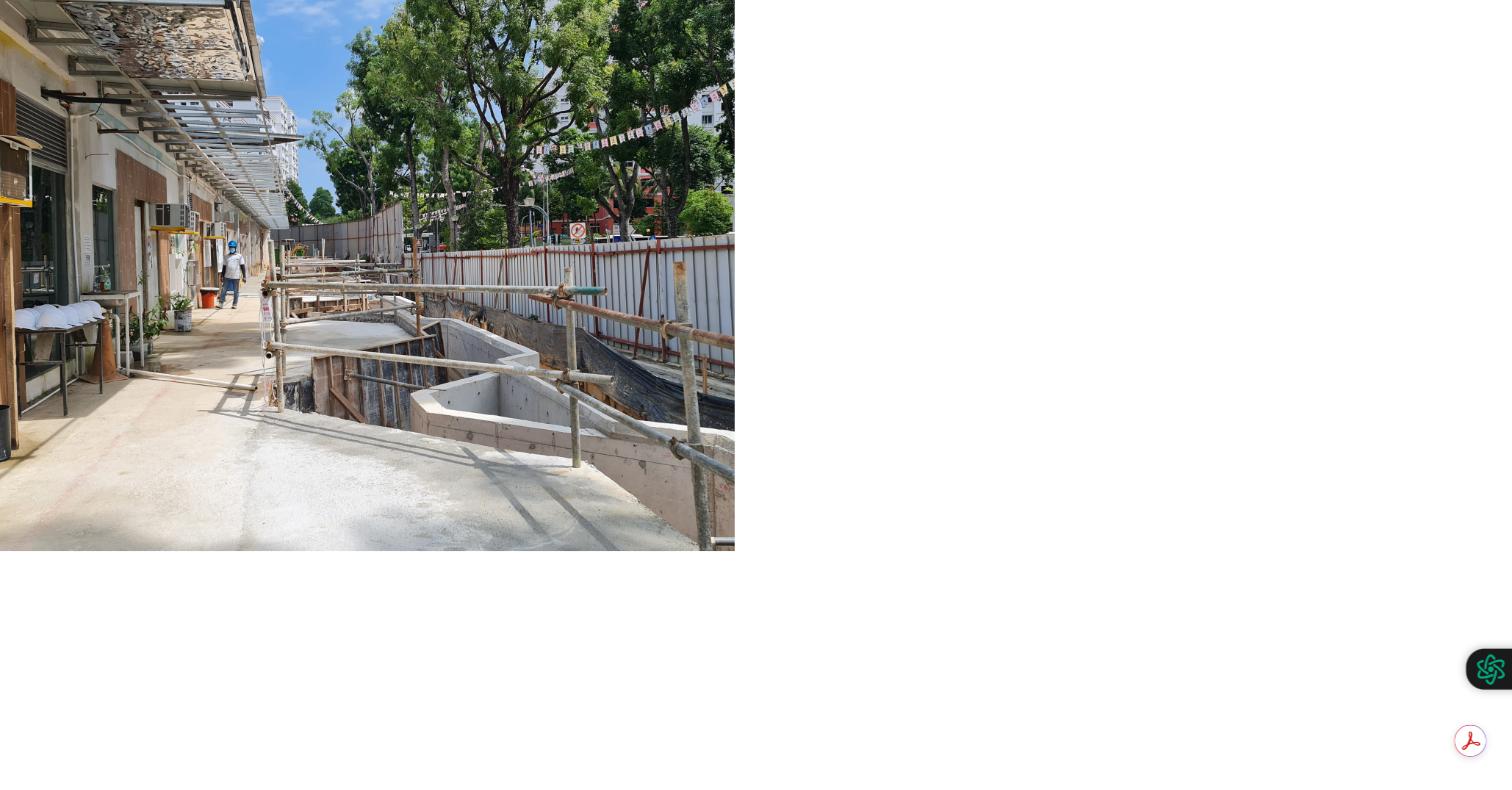 Bioretention basin under construction along the pedestrian walkway at Limbang Shopping Centre